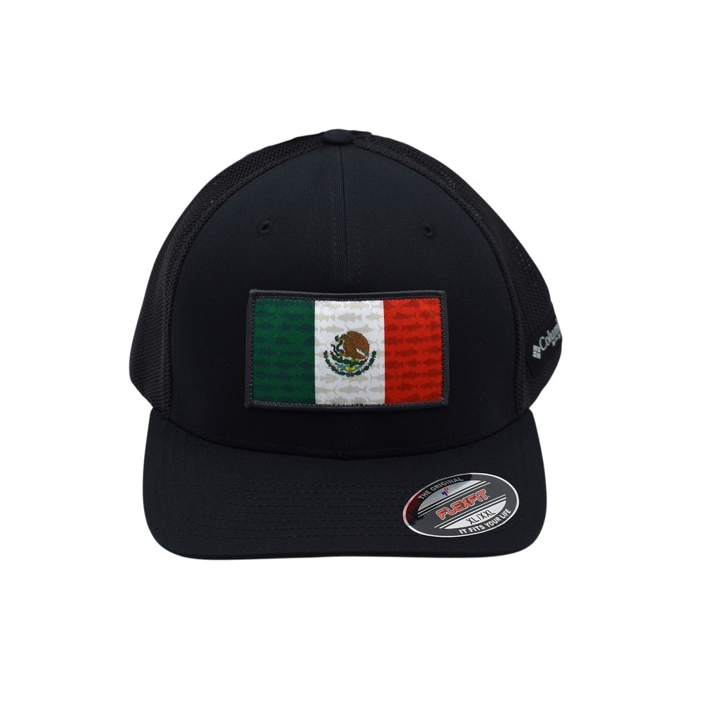 Columbia PFG Fish Flag Mexico Fitted Mesh Ball Cap Hat XXL Black NWT CU0117-017